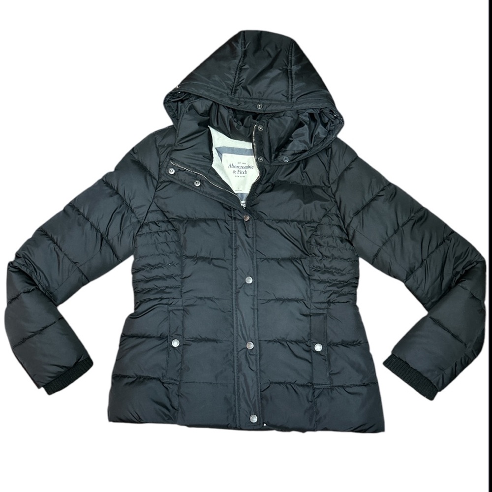 Abercrombie & Fitch Women's Black Quilted Hooded Puffer Jacket